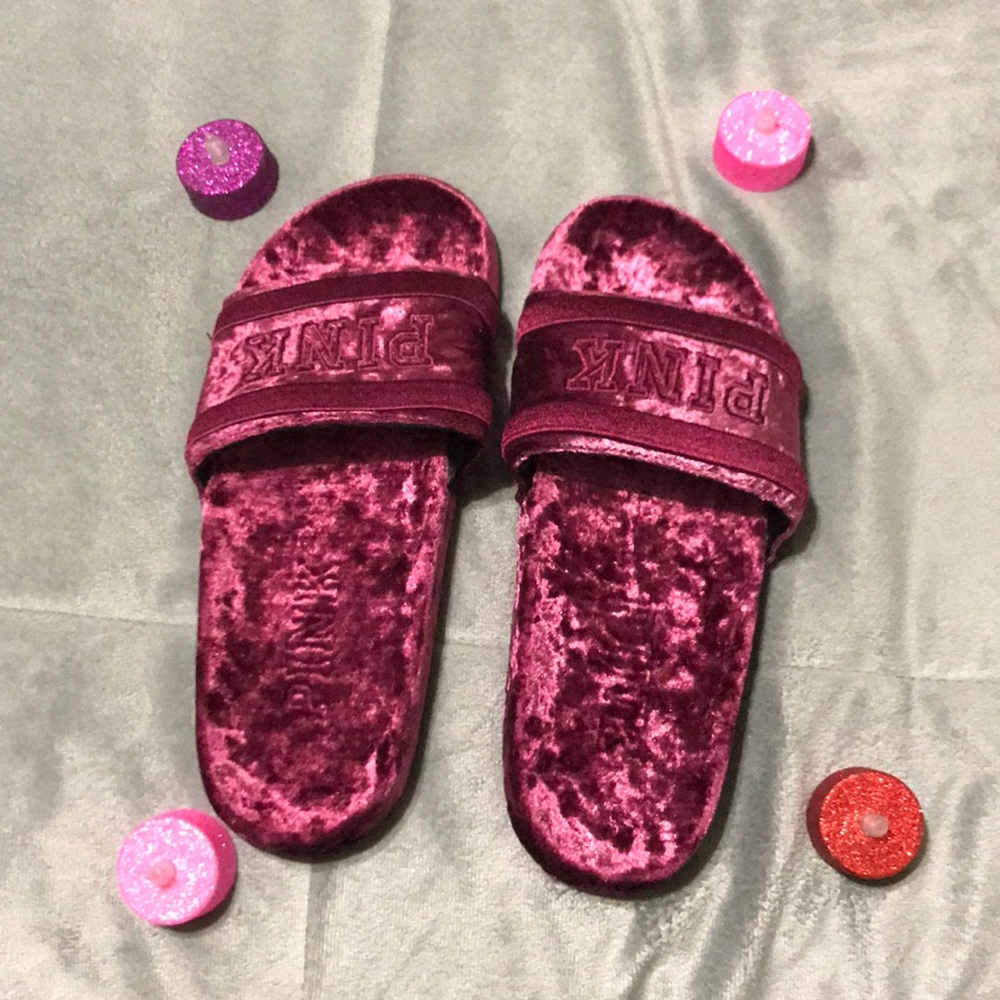 PINK Burgundy Velvet Slides